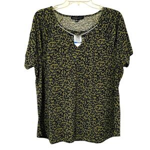 Adrienne Vittandini Shirt Women Size XL Green and Black NWT Silver Chain Detail